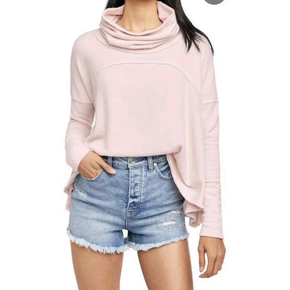 Free People Women’s Fall Cozy Time  sweater Funnel Neck Top Super Soft XS Pink